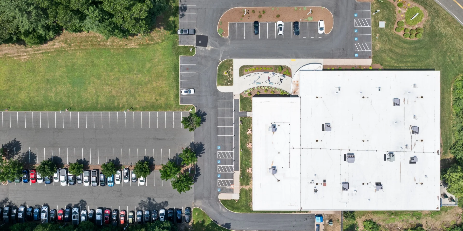 600 Kelly Way aerial of roof and parking lot