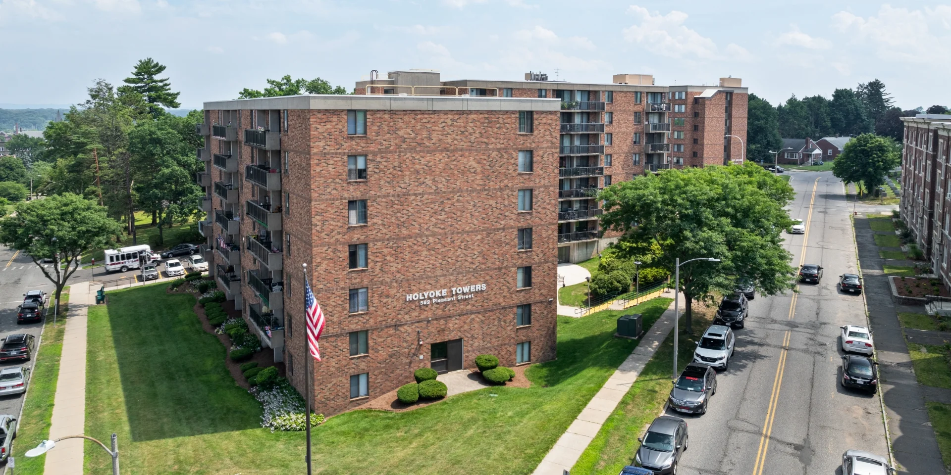 aerial of front building face