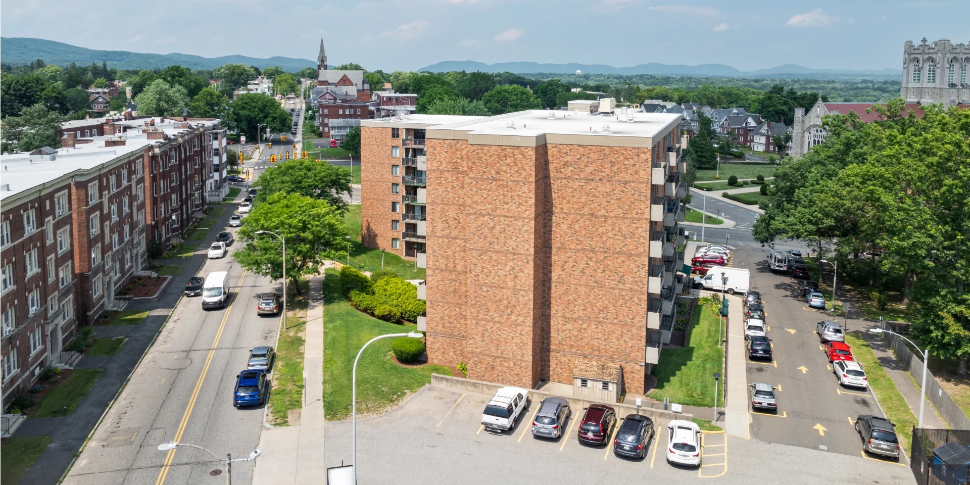 aerial of building exterior side face