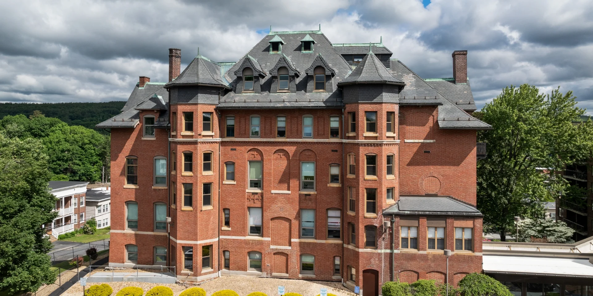 aerial view of main building exterior front