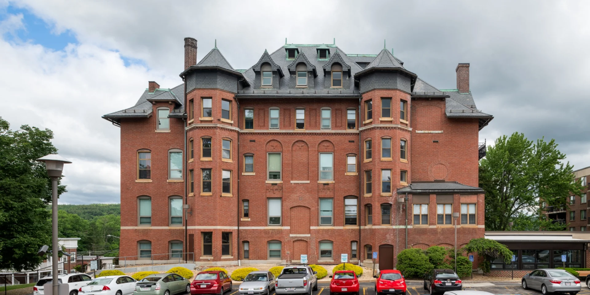 front exterior and parking lot of main building