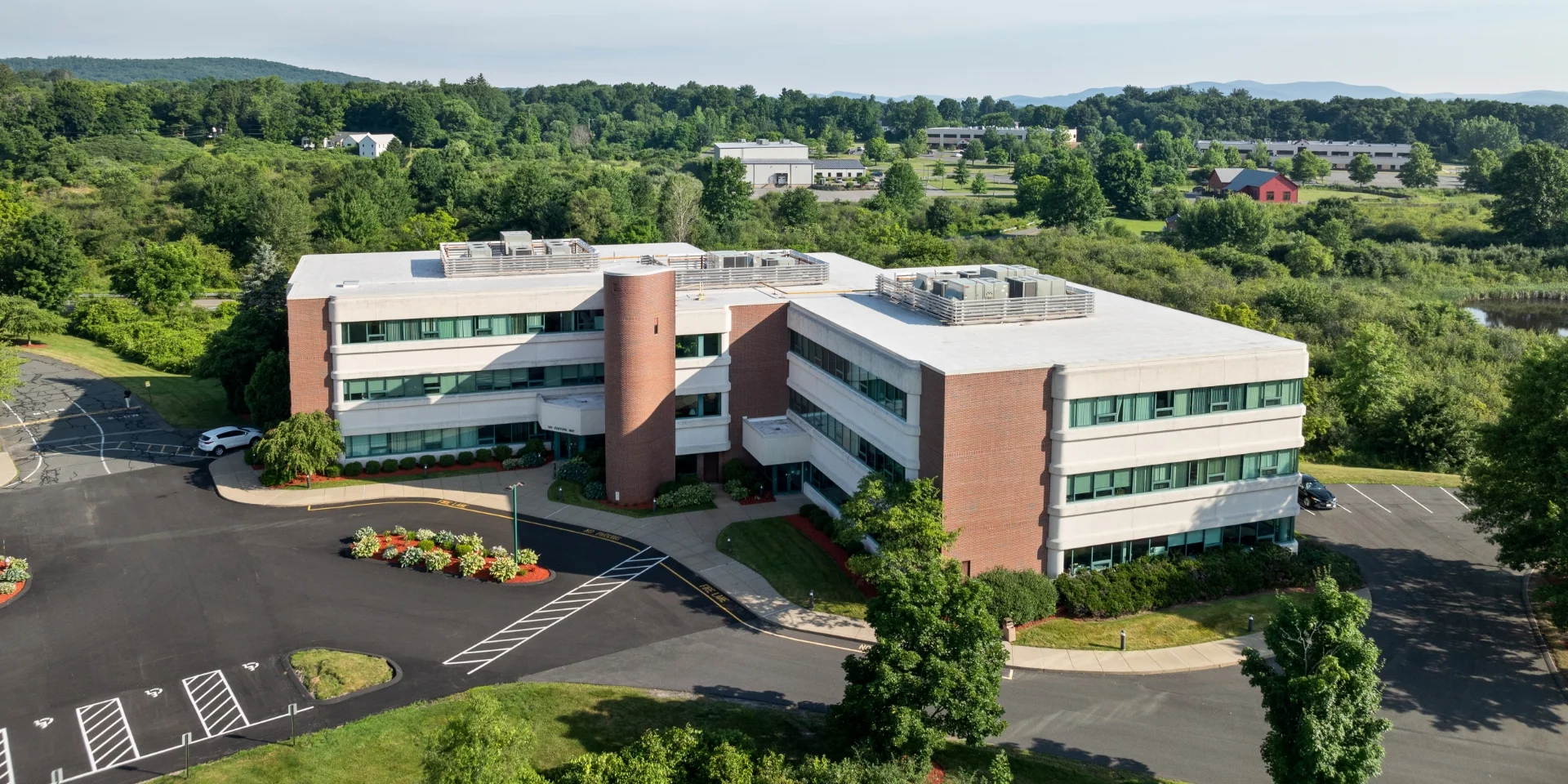 aerial of building exterior right side and roof