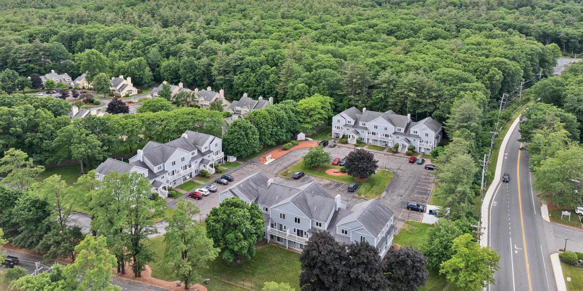 aerial view of apartment buildings