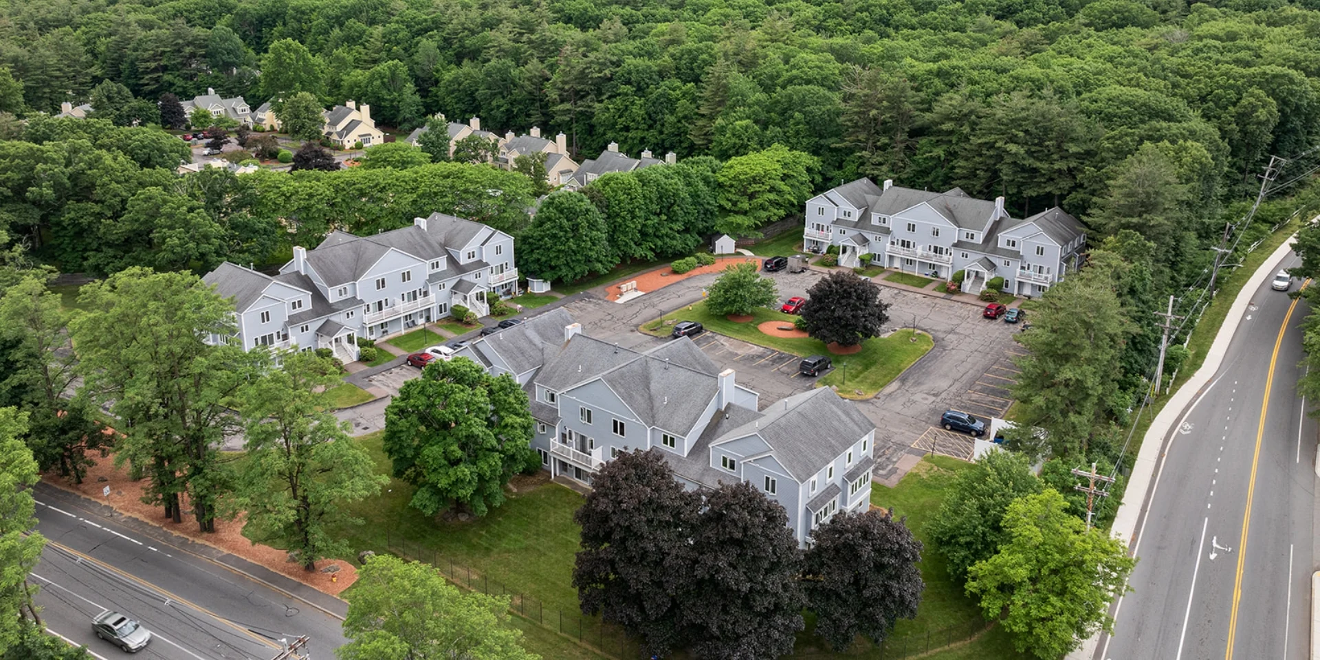 aerial view of apartment buildings