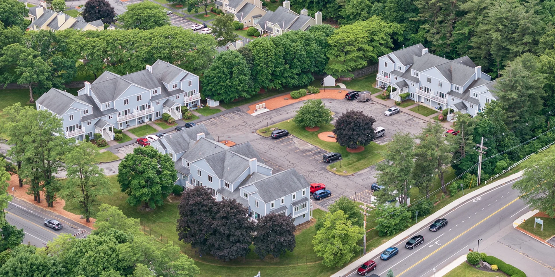 aerial view of apartment buildings