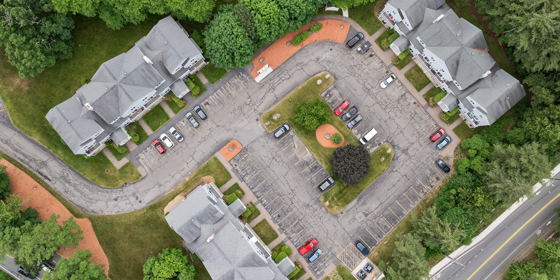 aerial view of apartment buildings