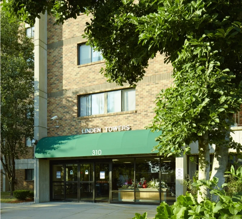 Linden Towers building exterior front entrance