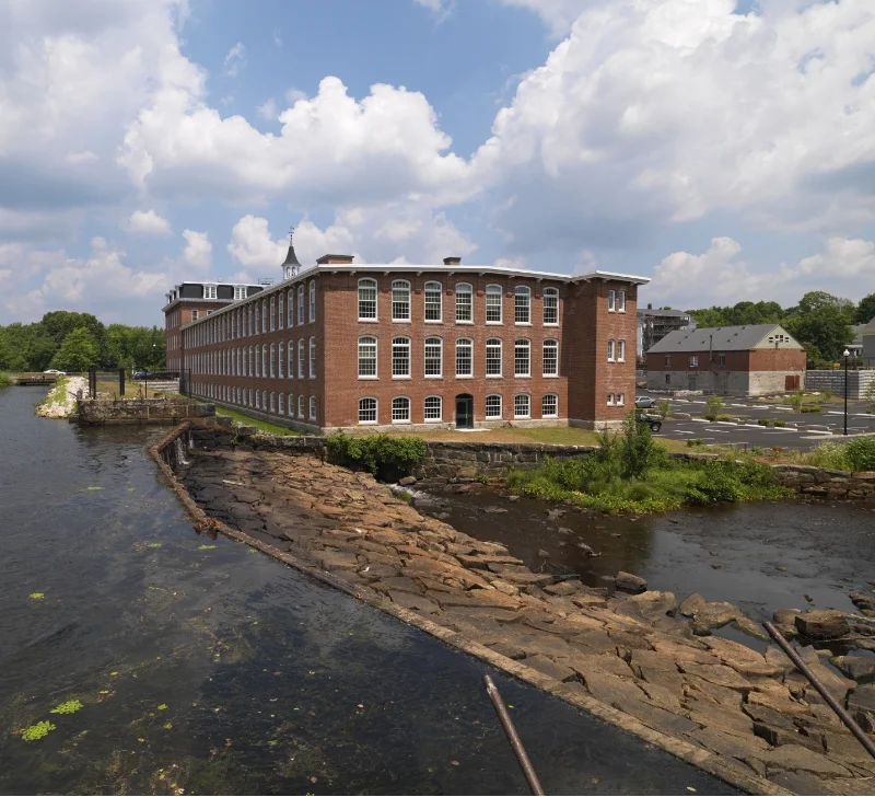 Linwood building front and river