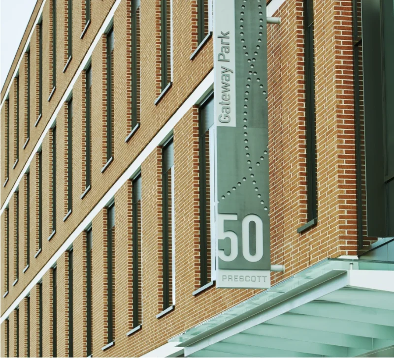 vertical address sign on building exterior